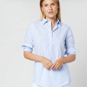 Ann Mashburn Tomboy Popover Shirt Sky Blue Gingham Poplin Size M